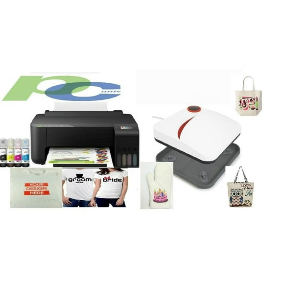 PC Universal Super-Tank Wireless Sublimation Printer Bundle for Custom T-Shirt/Glove/Tote Bag Design - Up to 10,000 Pages Yield/Bundle with Compact Flat Board Press & All Accessories