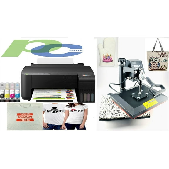 PC Universal Super-Tank Wireless Sublimation Printer Bundle for Custom T-Shirt/Glove/Tote Bag Design - Up to 10,000 Pages Yield/Bundle with Flat Board Press Machine & All Accessories