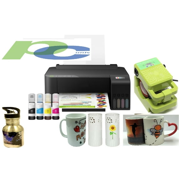 PC Universal Super-tank Wireless Sublimation Printer Bundle for Custom Mug Design - Up to 10,000 pages yield/Bundle with Mug press machine & all accessories