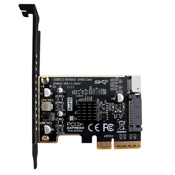 PCB+Metal PCI-E X4 to TYPE-E USB 3.2 Gen2x2 20Gbps Expansion Card for Front Panel PC Builders