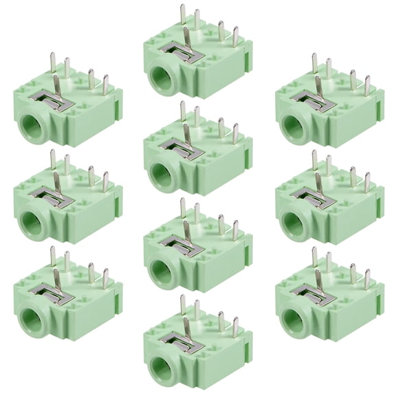 Unique Bargains PCB Mount 3.5mm 5 Pin Socket Headphone Stereo Audio Video Connector PJ307 Green 10Pcs