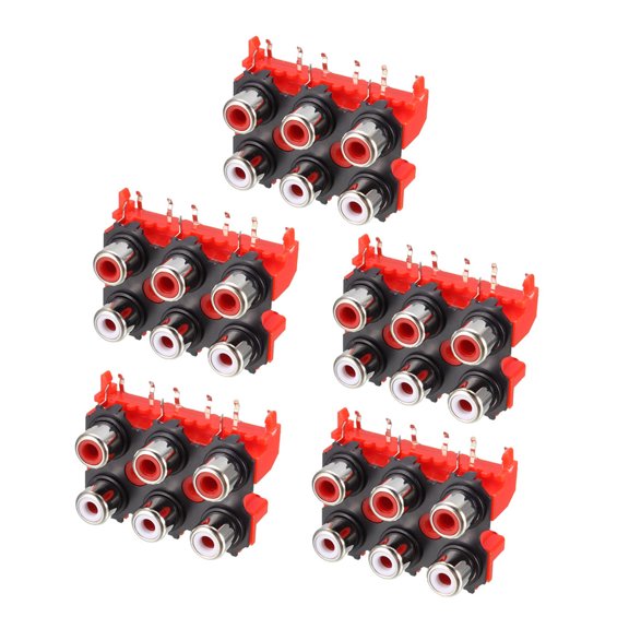 PCB Panel Mount 6 RCA Socket Female Jack Audio Video AV Connector Red 9pins, 5Pcs