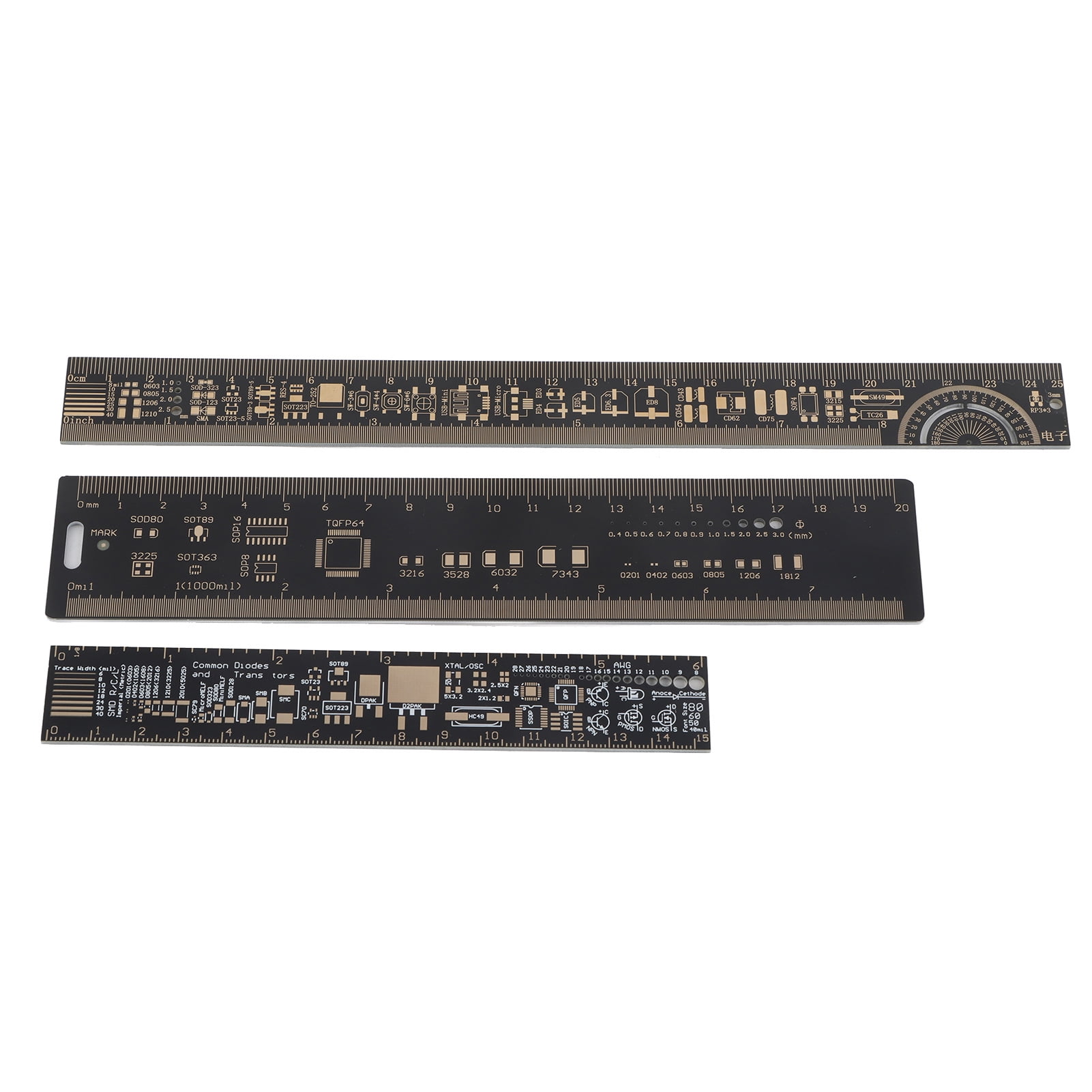 Electrical Reference Ruler PCB Ruler, Electronic Protractor High Accuracy 3PCS Measuring Gauge ...