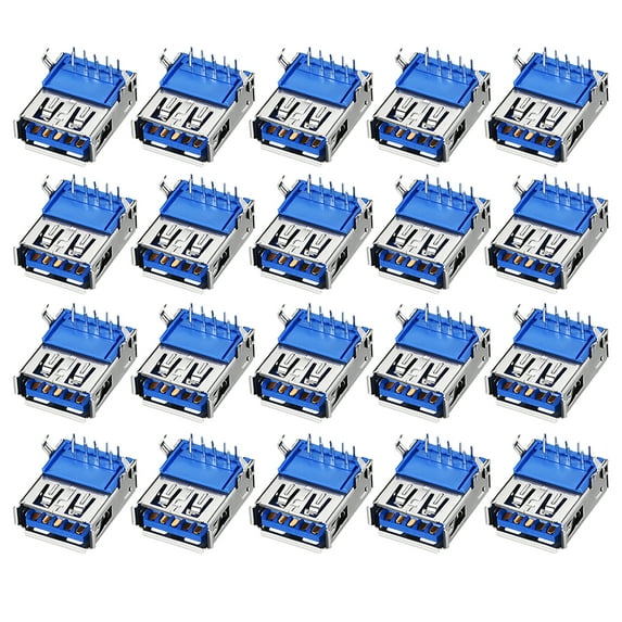 PCB USB Connector Type-A 3.0 Female Jack 9 Pin Bend Foot 90 Degree 20 pcs