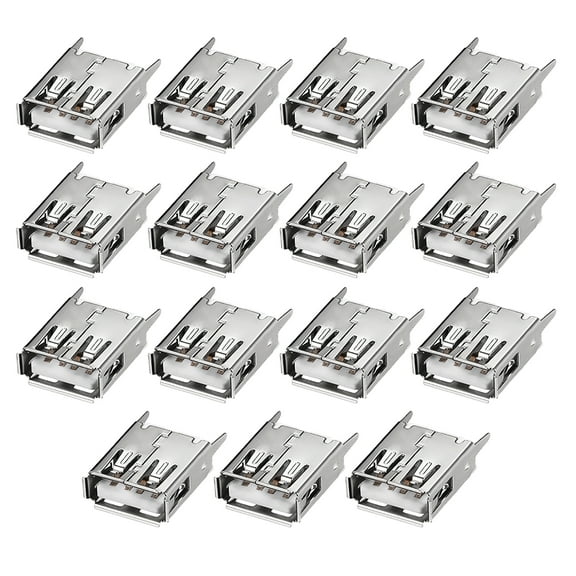 PCB USB Connector Type-A Female Jack 4 Pin Vertical Straight Insert 15 Pcs