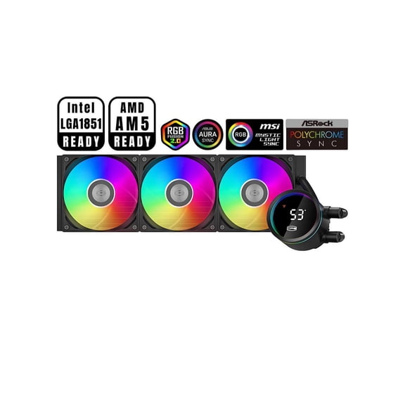 PCCOOLER CPS DA360 Pro ARGB Digital AIO CPU Liquid Cooler, 360mm Radiator, 300W TDP, 270 Rotatable Digital Display, Infinity Halo ARGB Effect, for Intel LGA 1851/1700/1200/115X & AMD AM5/AM4, Black