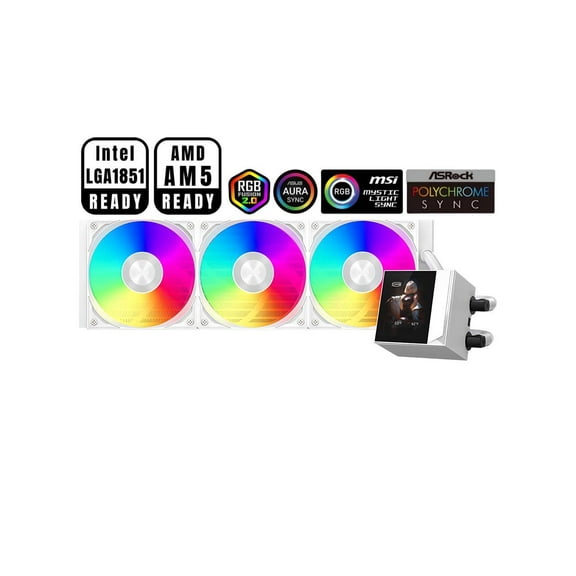 PCCOOLER CPS DC360 Pro ARGB Display AIO CPU Liquid Cooler, 360mm Radiator, 310W TDP, Customizable 2.4" IPS LCD Display, Ceramic Bearing, for Intel LGA 1851/1700/1200/115X & AMD AM5/AM4, White