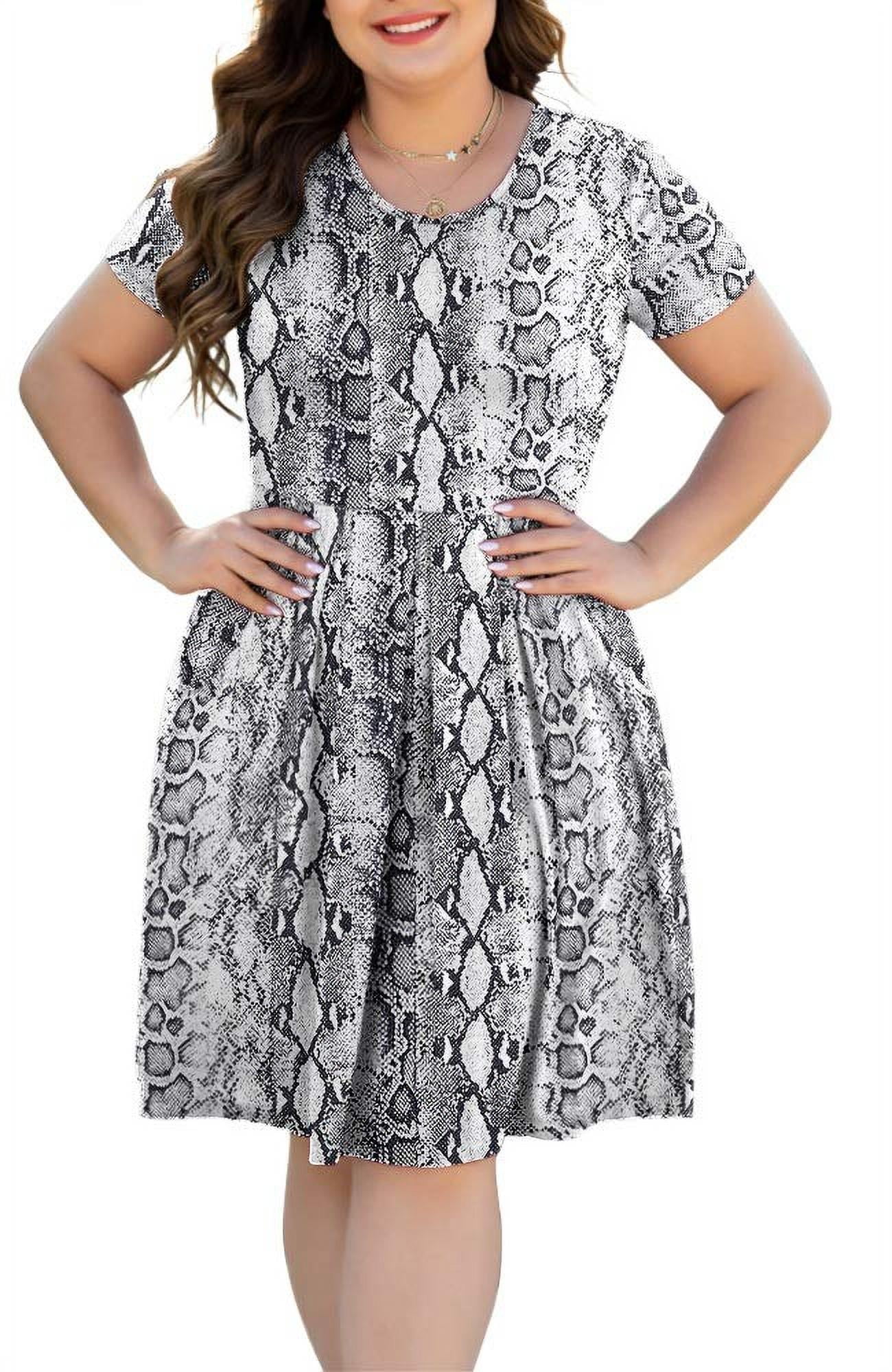 PCEAIIH Women's Plus Size Knee Length Dress Casual Short Sleeve Dress ...