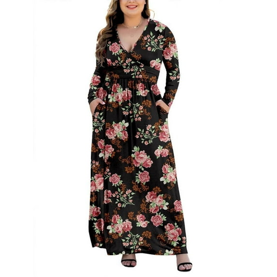 PCEAIIH Women's Long Sleeve Plus Size Dress Casual Maxi Dresses XL-5XL Soft with Pockets
