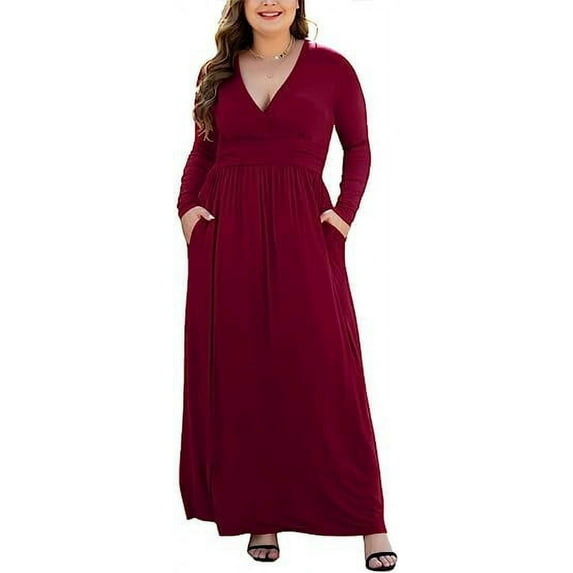 PCEAIIH Women's Long Sleeve Plus Size Dress Casual Maxi Dresses XL-5XL Soft with Pockets