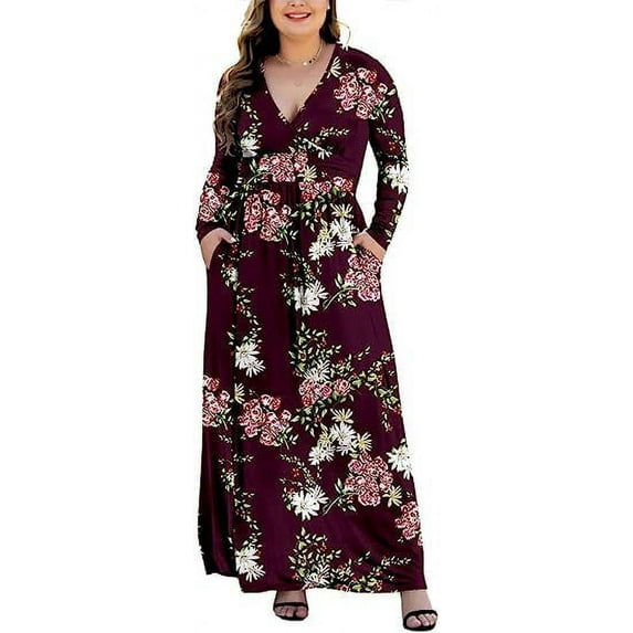 PCEAIIH Women's Long Sleeve Plus Size Dress Casual Maxi Dresses XL-5XL Soft with Pockets