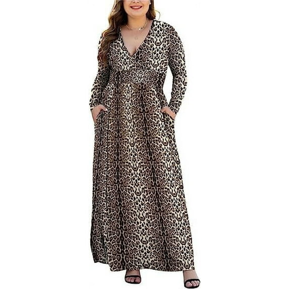 PCEAIIH Women's Long Sleeve Plus Size Dress Casual Maxi Dresses XL-5XL Soft with Pockets