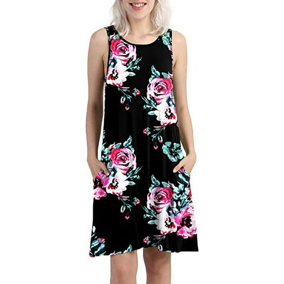 PCEAIIH Women's Summer Dresses 2024 Beach Casual Sleeveless Floral Print Tank Loose Sundress with Pocket