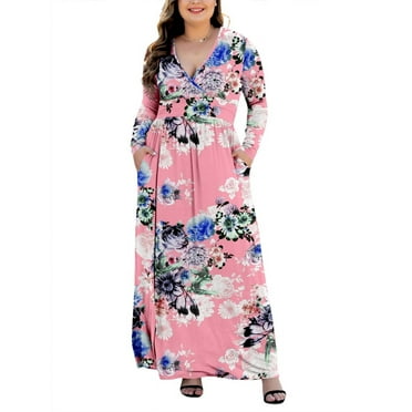 PCEAIIH Women's Long Sleeve Plus Size Dress Casual Maxi Dresses XL-5XL Soft with Pockets