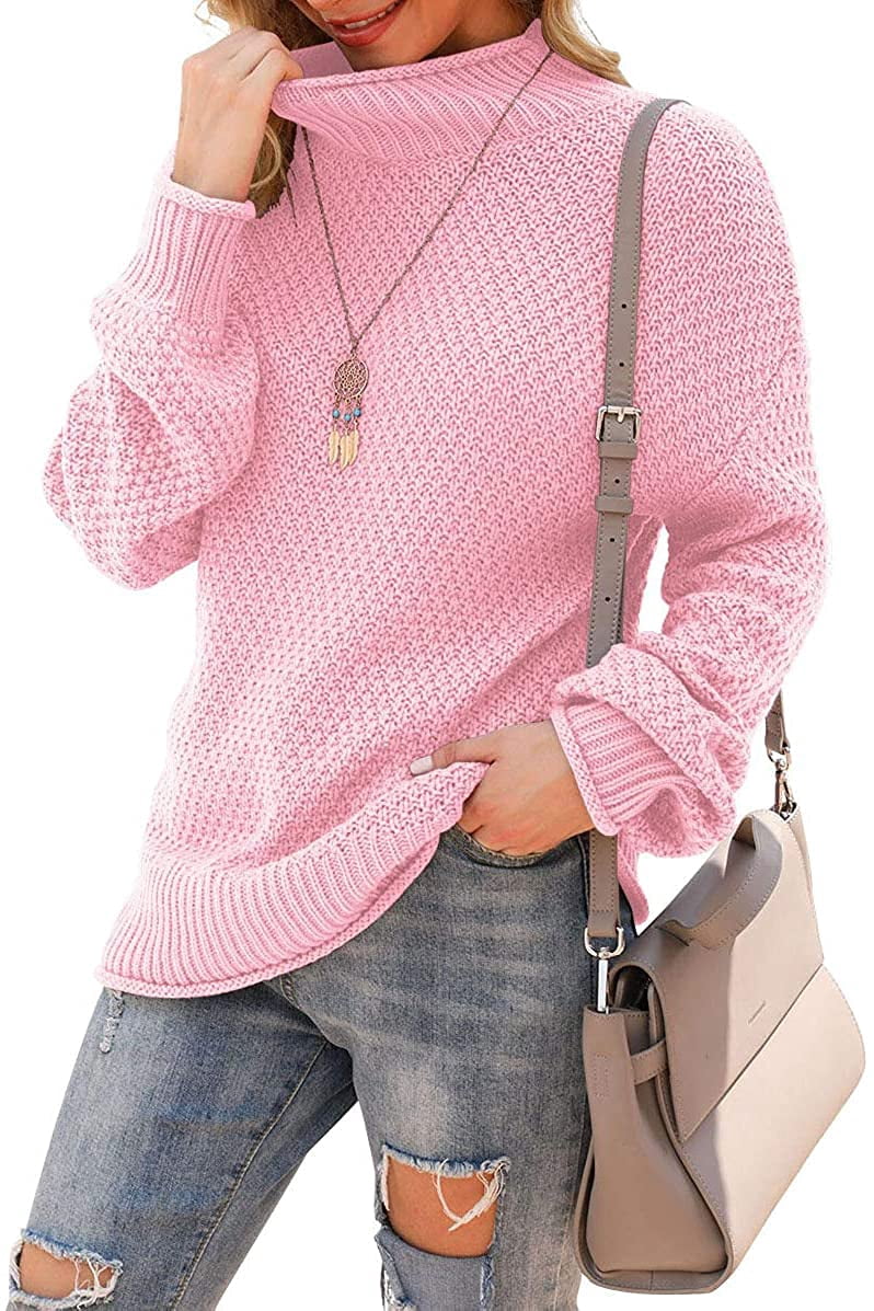 Women's Oversized Chunky Knit Sweater - Long Sleeve Batwing Crewneck Pullover (100% Cotton, Ribbed)