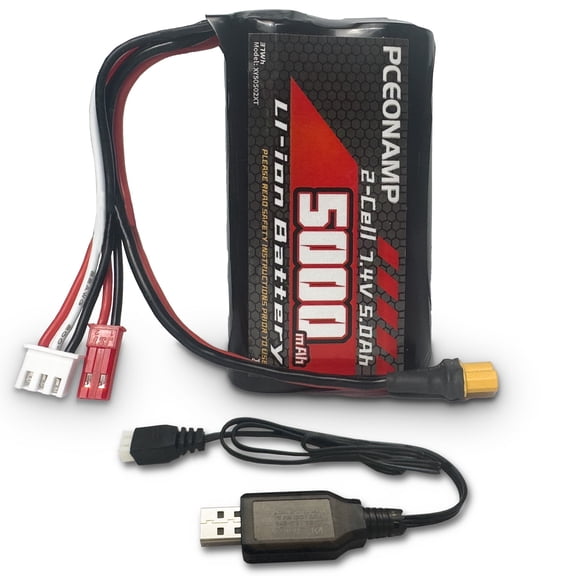 PCEONAMP 7.4V 5000mAh Transmitter battery 2S li-ion battery fit for Transmitter TX16S, RC4GS and RC6GS with JST-XH and XT30 and JST-Plug with 1pc USB charger