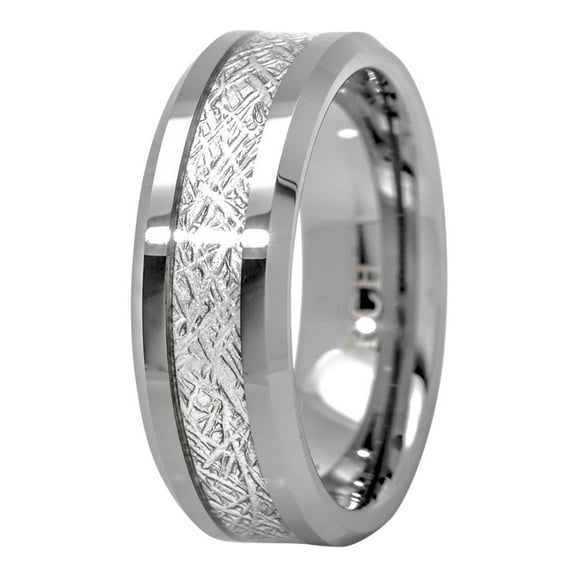 PCH Rings Meteorite Inlay Silver Tungsten Carbide Wedding Band,8mm Comfort Fit