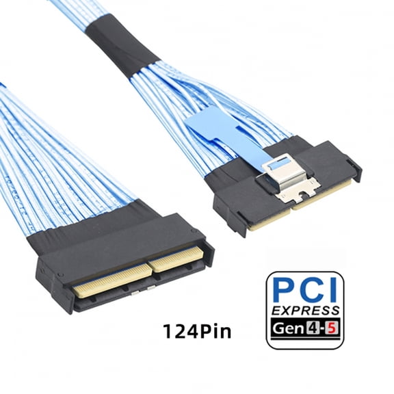 PCI-E 5.0 Mini Cool Edge IO MCIO STR PCI-E 16x 124Pin Male to MCIO 124Pin Male Extender Cable 50cm with Pull Tab