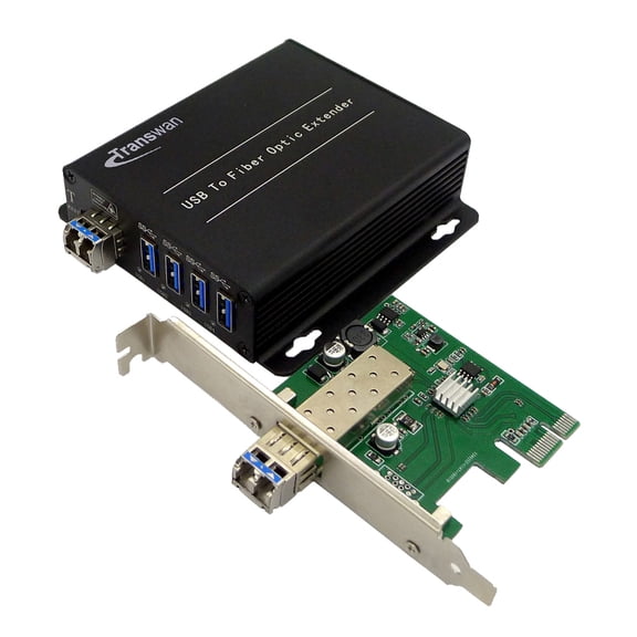 PCI-E Card to 4 Port USB 3.0 Hub over Fiber Optic Extender to Max 250 Meters (820FT) over 2 Cores Single-mode Fiber, w/10Gbps SFP