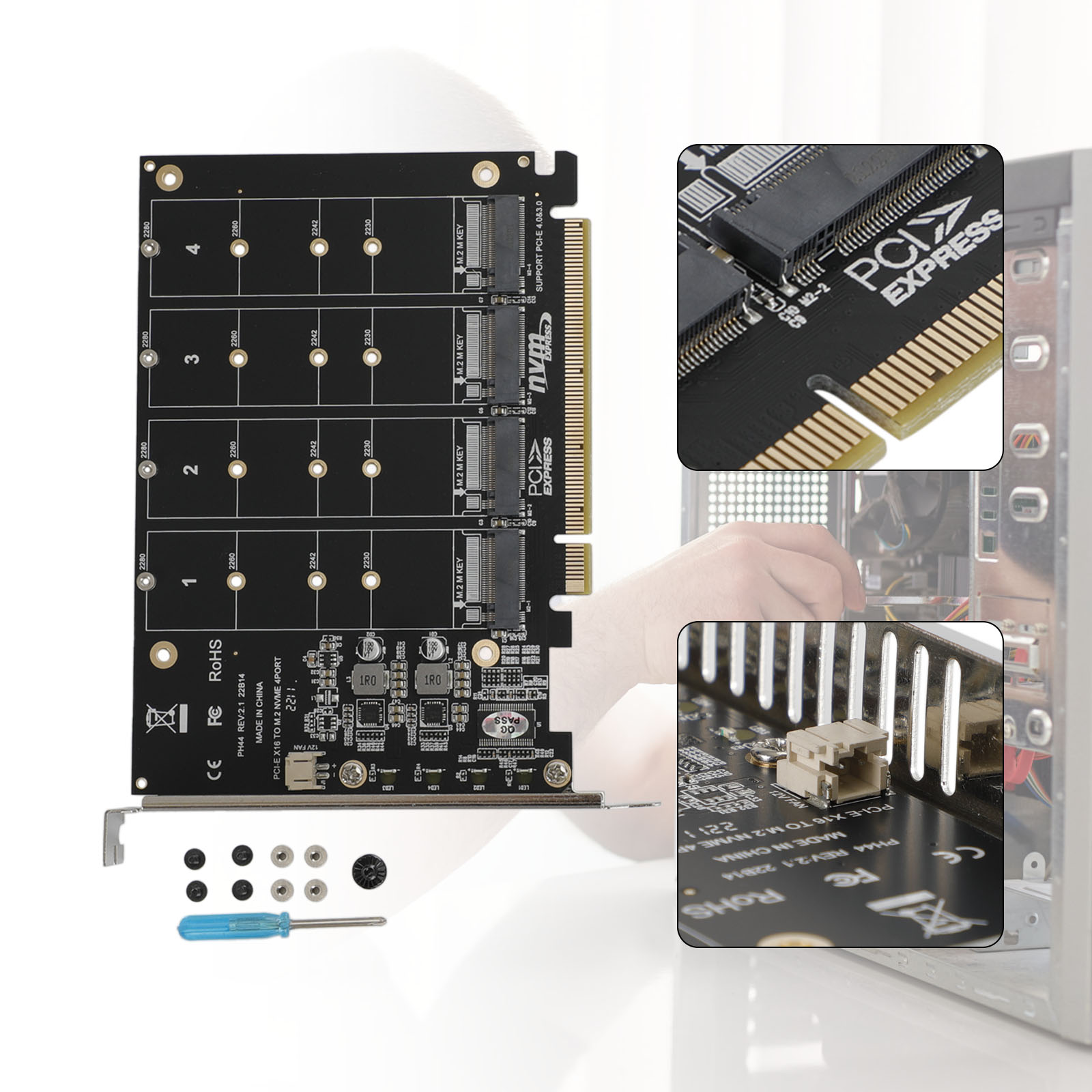 PCI-E Signal Split Array Card PH44 X16 NVME 4 Disk Array Card Support M ...