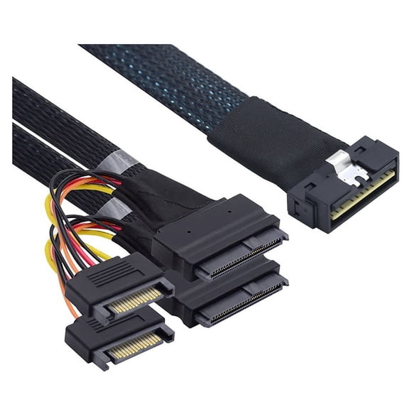 PCI-E Slimline SAS SFF-8654 8i to Dual SFF-8639 U.2 NVME SSD Cable with Power High-Speed Data Transfer 1M