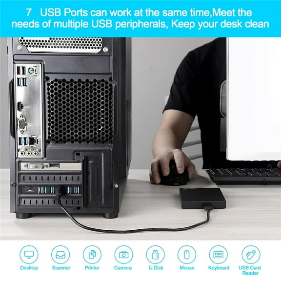 PCI-E to USB 3.0 7 Port (2 x USB-C-5 x USB-A) Expansion Card, PCI Express USB 3.0 Add-In Card, Internal USB3 Hub Converter for Desktop PC Host Card, Supports Windows 10/8/7/XP