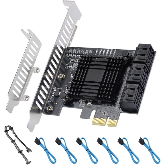PCI-E X1 to SATA 3.0 Controller Card, 6-Port SATA III 6Gbps Expansion Cards, Supports PCI-Express (1X 4X 8X 16X) Slot, Support SSD and HDD, for Windows/XP/MAC/Linux