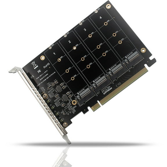 PCI-E X16 to M.2 NVME Adapter Card NVME 4 Disk Array Card PCI-E Signal Split Array Card Supports SSD/M.2 PCI-E Device of M.2 NVME Protocol 4-disk Hard Disk