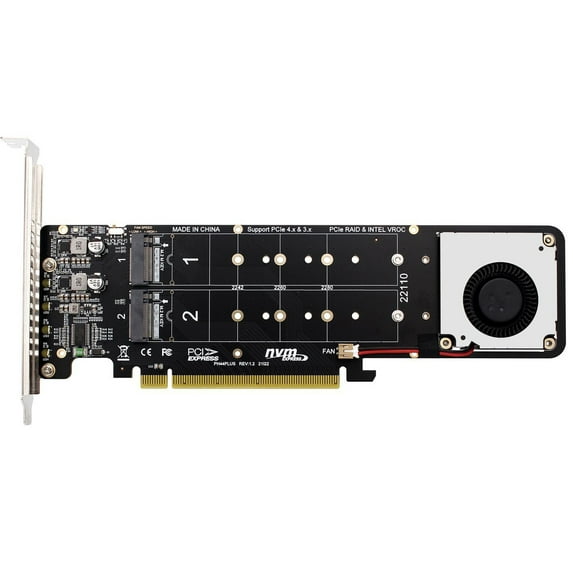 PCI-E X16 To M.2 M-key NVME X4 SSD RAID Array Expansion Adapter Split Card Four Slots Support 2242/2260/2280/22110 With Turbofan