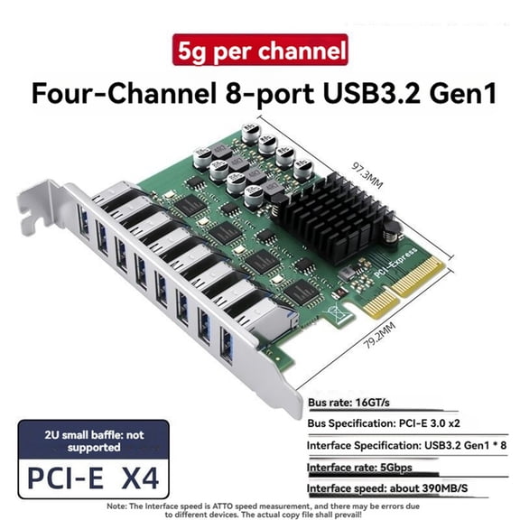 PCI-E X4 3.0 to 4-Channels 8 Port USB 3.2 Gen1 Expansion Card PCI-E X4 USB 3.0 5Gbps Adapter Controller for Desktop PC