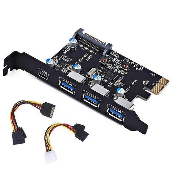 PCI Express(PCIe) to USB 3.0 Type C +Type A Expansion Card,PCI-E to USB Add-on Cards with 4 Ports USB 15 Pin SATA Power Connector for Desktop PC