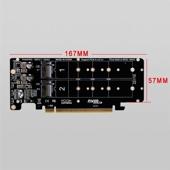 PCIE 4.0 Dual-Disk PCIeX16 to M.2 M-Key NVME SSD Expansion Card,Supports 4 NVMe M.2 M Key 2280 SSD