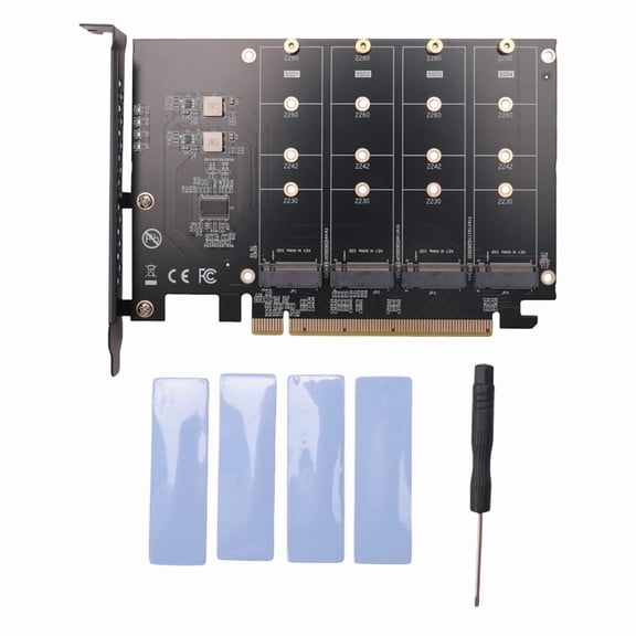 PCIE to M.2 NVME Adapter NVMe M.2 PCI Adapter 32Gbps PCI-E Card PCI X16 M Key SSD Computer Expansion Card Add on Cards,1 * computer expansion card 4 * 1.0MM silicone gasket,Black