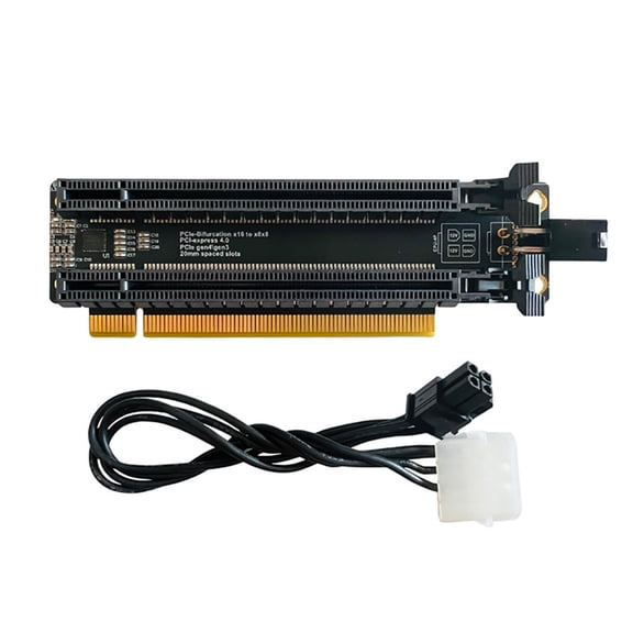 PCIE x16 1 to 2 Expansion Card Gen4 Split Card PCIe-Bifurcation x16 to x8x8 Slots 4P Power Supply Port