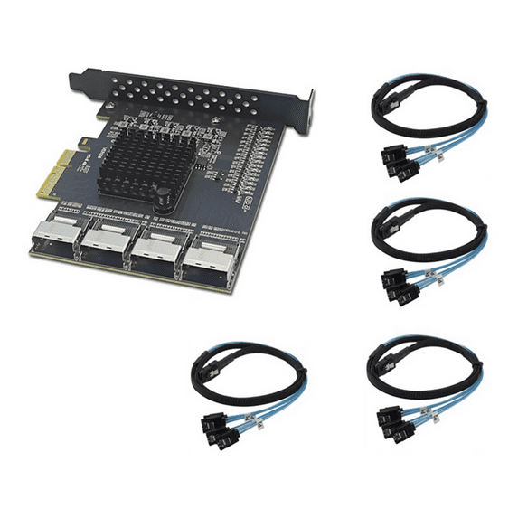 PCIe to 4 Port Mini SAS SFF-8087 Controller 16 Port SATA 3.0 6Gbps SSD Adapter PCI-E 3.0 X4 Expansion Card for Mining,1 * PCI-E to MINI SAS SFF-8087 Adapter 4 * SFF-8087 to SATA cable,Black