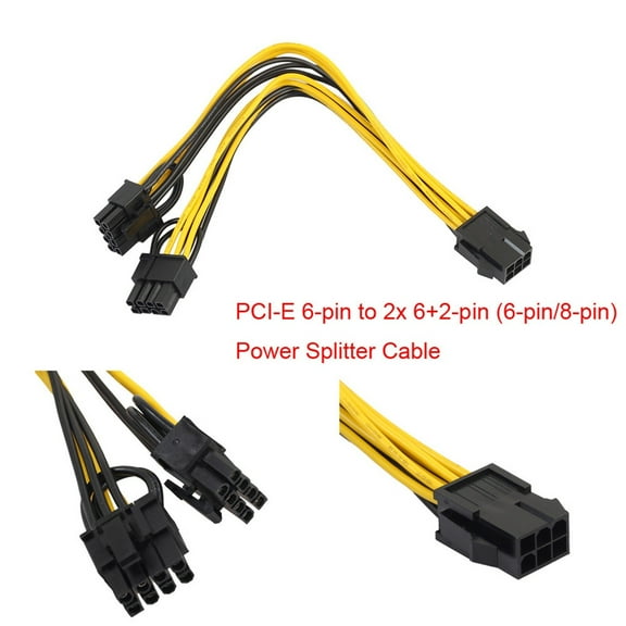 PCIe 6 Pin to 2x 6+2 Pin Power Splitter Cable, 18 AWG Copper Wire, 8 Inch GPU Extension Cord for Graphics Card