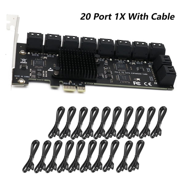 PCIe SATA Card 12/16/20 Ports, PCIe to SATA 3.0 Controller Expansion Card, Support HDD SSD 6Gbps