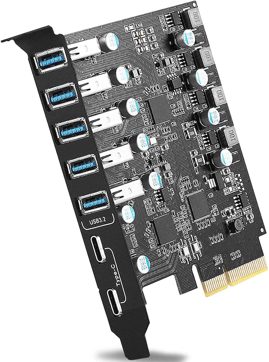 Carte D'extension PCIe Vers USB 3.2 Gen 2 (20 Gbps) - 5 Ports (3 USB-A + 2 USB-C) - Compatible Windows, Linux, MacOS - 6