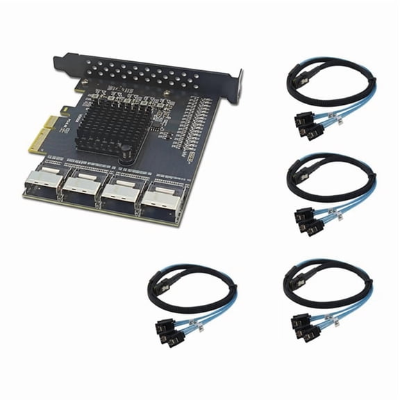 PCIe to 4 Port Mini SAS SFF-8087 Controller 16 Port 3.0 6Gbps SSD Adapter PCI-E 3.0 X4 Expansion Card for Mining