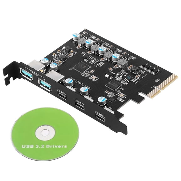 PCIe to USB 3.2 Gen 2 Expansion Card 20 Gbps Bandwidth 5 Ports 2 USB-A 3 USB-C TAPDRA Spare Part