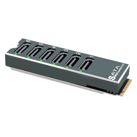 PCIe3.0 6G 6-Port Adapter Card for Data Backups, Tool-Less Setup & 6Gbps Speed Per Port, Server Expansion