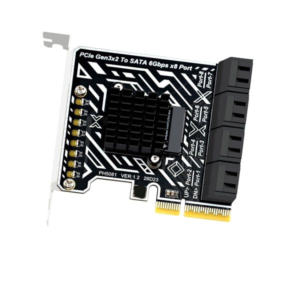 PCIe3.0 to SATA3.0 6Gbps Expansion Card - 8-Port SATA3.0, Supports Up to 240TB Storage, Ideal for 2.5" & 3.5" HDDs/SSDs, High-Speed PCIE Gen3X2 with Efficient Cooling