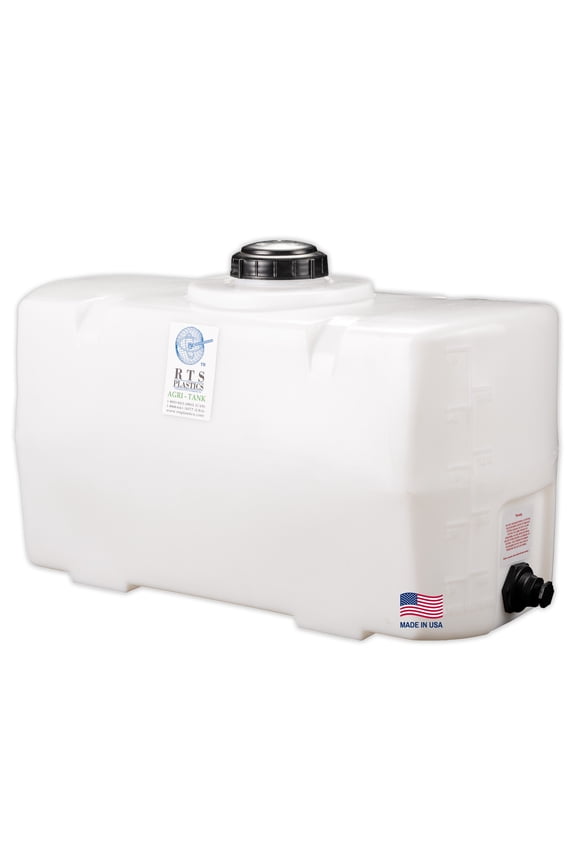 RTS Plastics Rotomolded Polyethylene PCO-50 Gallon Tank for Water and Non-Flammable Liquids with Molded Grad Strip and Siphon Elbow