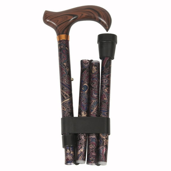 PCP Adjustable Folding Cane with Derby Handle, Paisley Pattern,
