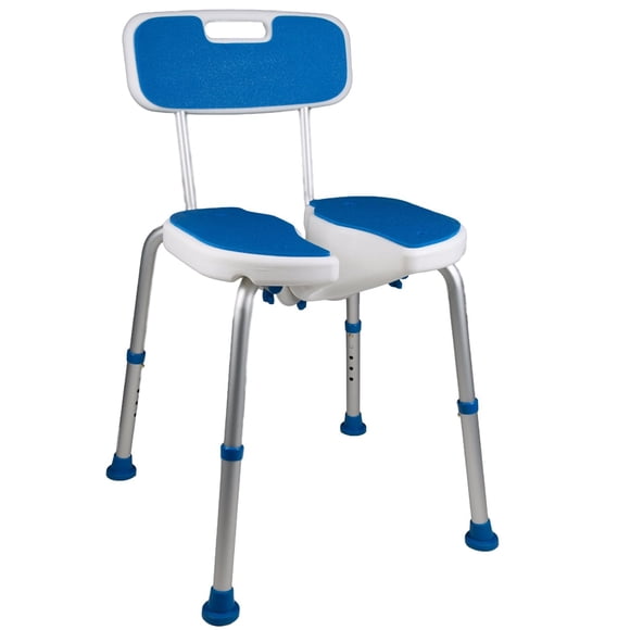 PCP Adjustable Padded Bath Safety Seat with Hygienic Cutout with Backrest, White
