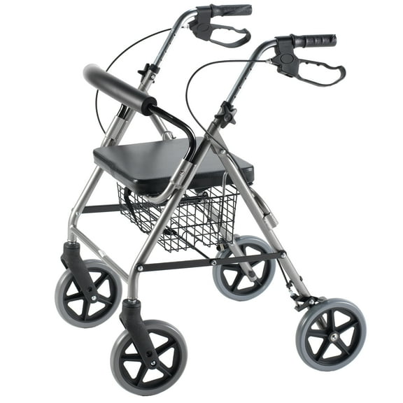 PCP Adjustable Rollator With Curved Backrest, Chrome,