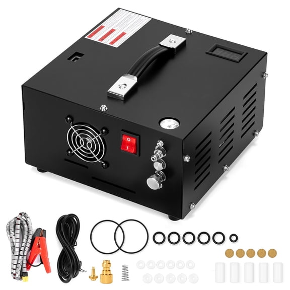 PCP Air Compressor 350W,Max 4500PSI/300Bar, Portable High-Pressure Air Pump with Fan Cooling, 12V DC/110V AC Dual Power, for PCP Air Rifle, Paintball Tanks and Scuba Diving