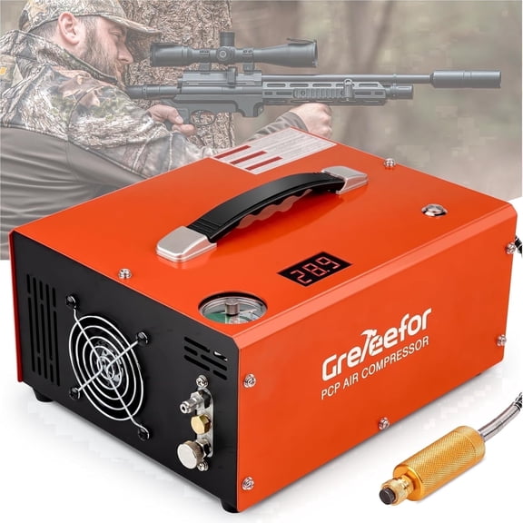 PCP Air Compressor 4500 PSI/30 MPa, 350W Oil-Free Portable Air Pump with Auto Shut-Off, 12V DC & 110V/220V AC for Air Rifles and HPA Tanks
