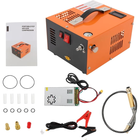 PCP Air Compressor, 4500PSI 30Mpa High Pressure Air Pump for PCP Air Rifles, 110V AC/12V DC Portable Airgun Compressor with Transformer, Oil-Free & Water-Free Design