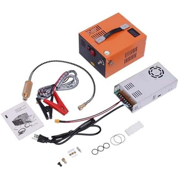 PCP Air Compressor, Car 12V DC or Home 120V AC High Pressure Air Compressor with a Transformer, 250W 0.75HP High Pressure Air Pump for PCP Airguns, Air Rifles, and Paintball HPA Tanks